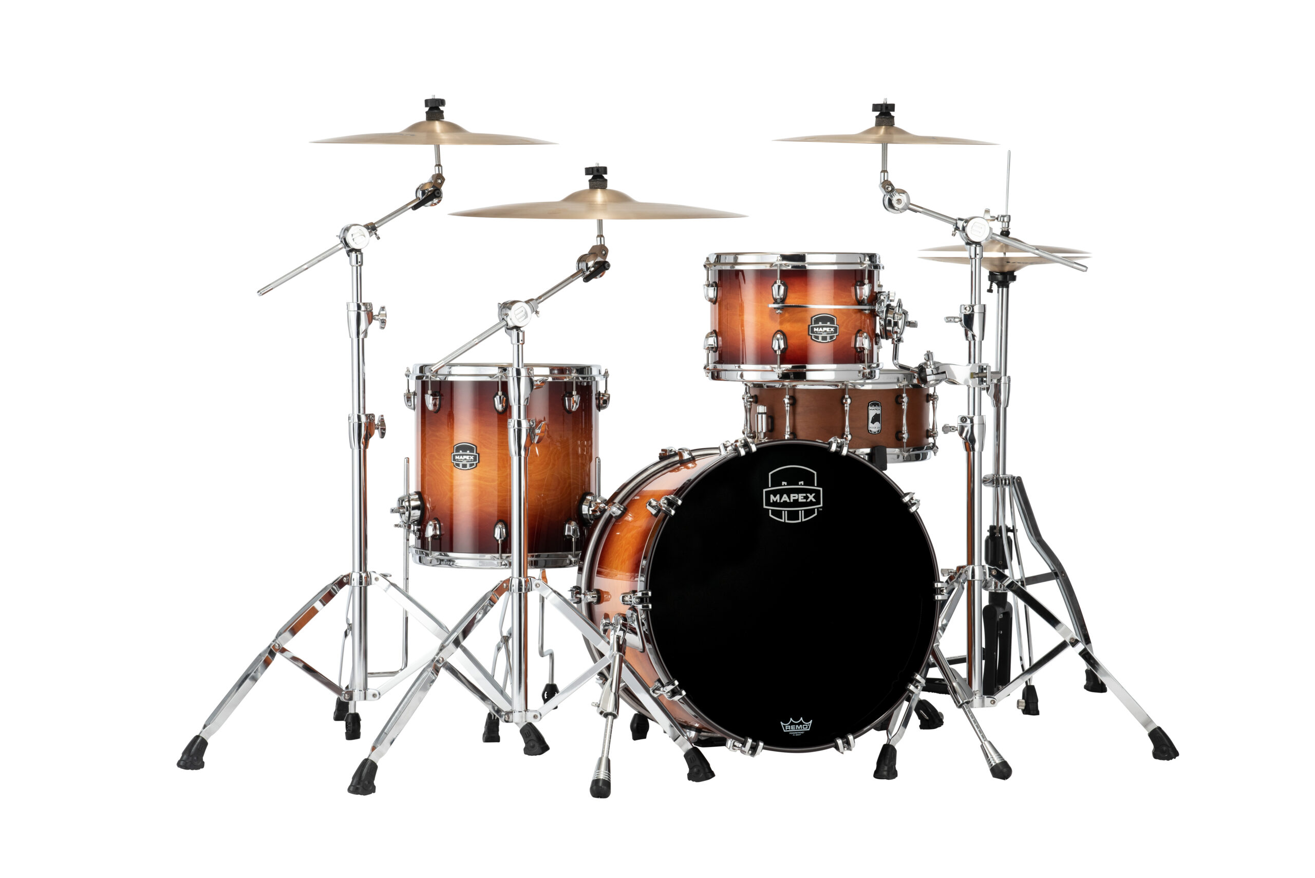 The Saturn Evolution Hybrid Straight Ahead 3 piece shell pack featuring the SONIClear II "Halo" mounting system offers the open sound of the maple/walnut bass drum with the dark punch of the birch/walnut tom and floor tom.

HYBRID Maple/Walnut 20 INCH x16 INCH  Bass Drum (No Mount), Birch/Walnut 12 INCH x 8 INCH Tom, Birch/Walnut 14 INCH x 14 INCH Floor Tom with Static 90degree Floor Tom Legs (x3) , TH800 (x1)