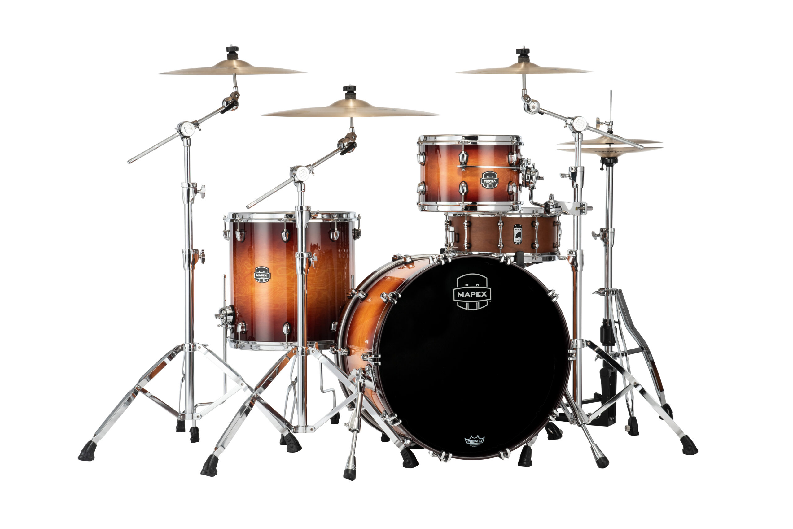 The Saturn Evolution Hybrid Organic Rock 3 piece shell pack featuring the SONIClear II "Halo" mounting system offers the open sound of the maple/walnut bass drum with the dark punch of the birch/walnut tom and floor tom.

HYBRID Maple/Walnut 22 INCH x 16 INCH Bass Drum (No Mount), Birch/Walnut 12 INCH x 8 INCH Tom,  16 INCH x16 INCH  Floor Tom  with Static 90degreeFloor Tom Legs (x3), TH800 (x1)