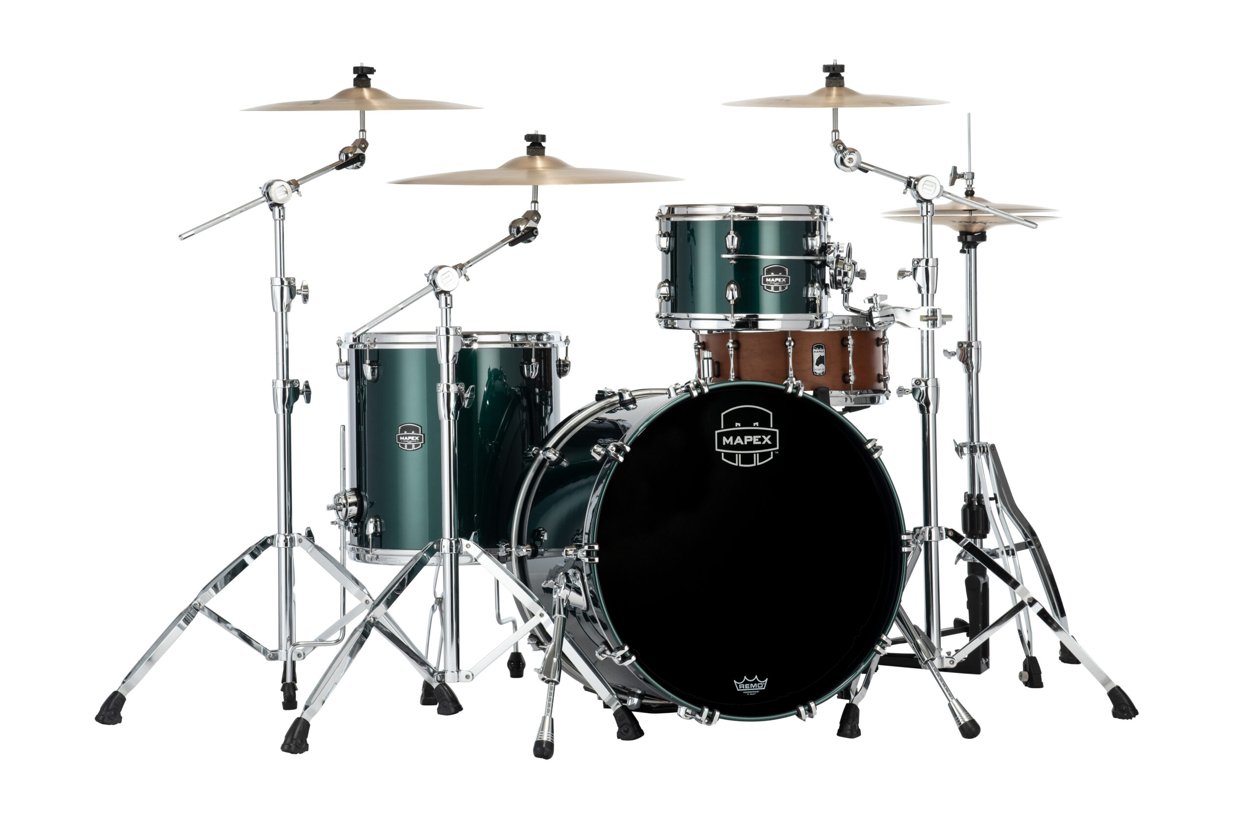 The Saturn Evolution Hybrid Organic Rock 3 piece shell pack featuring the SONIClear II "Halo" mounting system offers the open sound of the maple/walnut bass drum with the dark punch of the birch/walnut tom and floor tom.

HYBRID Maple/Walnut 22 INCH x 16 INCH Bass Drum (No Mount), Birch/Walnut 12 INCH x 8 INCH Tom,  16 INCH x16 INCH  Floor Tom  with Static 90degreeFloor Tom Legs (x3), TH800 (x1)