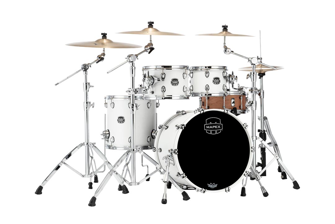 The New Mapex Nodal line Air Flow Venting scheme gives Saturn superior feel and just the right amount of renonance.  Whether tuning up high for jazz and fusion or down deep for rock-n-roll, the he unique Maple and Walnut shell composition complete with SONIClear bearing edges results in clear and focused toms and a bass drum that sounds bigger than it should. 

20 in. x16 in.  Bass Drum (No Mount), 10 in. x7 in.  & 12 in. x8 in.  Toms 14 in. x  14 in. Floor Tom  with Static 90degreeFloor Tom Legs (x3), MSSTC1 (x2)