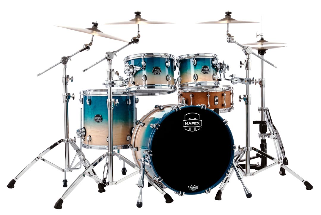 The New Mapex Nodal line Air Flow Venting scheme gives Saturn superior feel and just the right amount of renonance.  Whether tuning up high for jazz and fusion or down deep for rock-n-roll, the he unique Maple and Walnut shell composition complete with SONIClear bearing edges results in clear and focused toms and a bass drum that sounds bigger than it should. 

20 in. x16 in.  Bass Drum (No Mount), 10 in. x7 in.  & 12 in. x8 in.  Toms 14 in. x  14 in. Floor Tom  with Static 90degreeFloor Tom Legs (x3), MSSTC1 (x2)