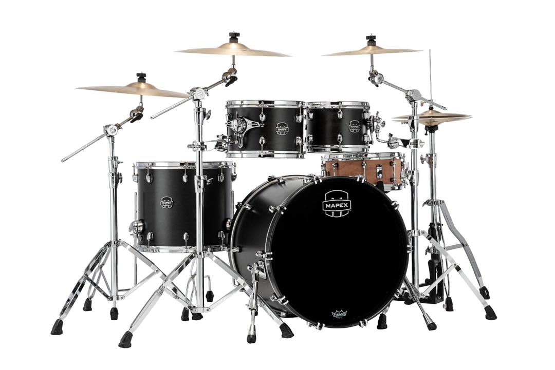 The New Mapex Nodal line Air Flow Venting scheme gives Saturn superior feel and just the right amount of renonance.  Whether tuning up high for jazz and fusion or down deep for rock-n-roll, the he unique Maple and Walnut shell composition complete with SONIClear bearing edges results in clear and focused toms and a bass drum that sounds bigger than it should.

22 in. x18 in.  Bass Drum (No Mount), 10 in. x7 in.  & 12 in. x8 in.  Toms 16 in. x14 in.  Floor Tom  with Static 90degreeFloor Tom Legs (x3), MSSTC1 (x2)