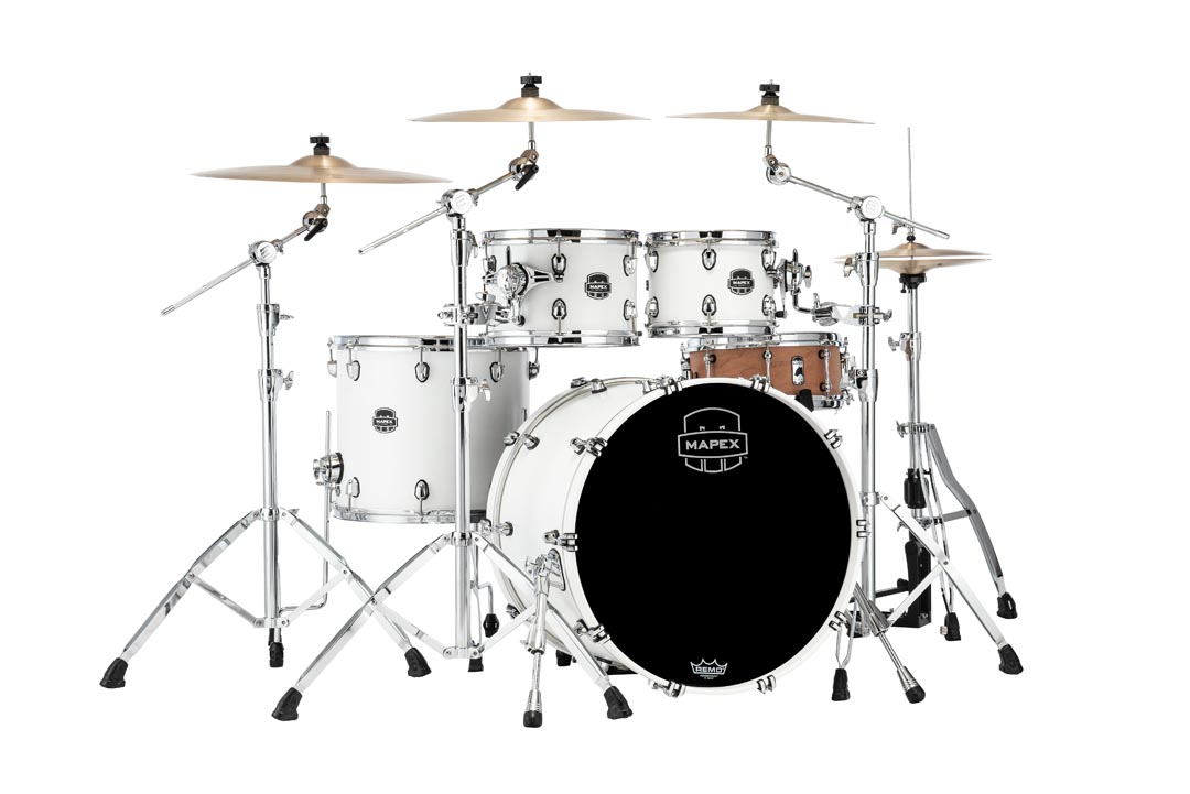 The New Mapex Nodal line Air Flow Venting scheme gives Saturn superior feel and just the right amount of renonance.  Whether tuning up high for jazz and fusion or down deep for rock-n-roll, the he unique Maple and Walnut shell composition complete with SONIClear bearing edges results in clear and focused toms and a bass drum that sounds bigger than it should.

22 in. x18 in.  Bass Drum (No Mount), 10 in. x7 in.  & 12 in. x8 in.  Toms 16 in. x14 in.  Floor Tom  with Static 90degreeFloor Tom Legs (x3), MSSTC1 (x2)