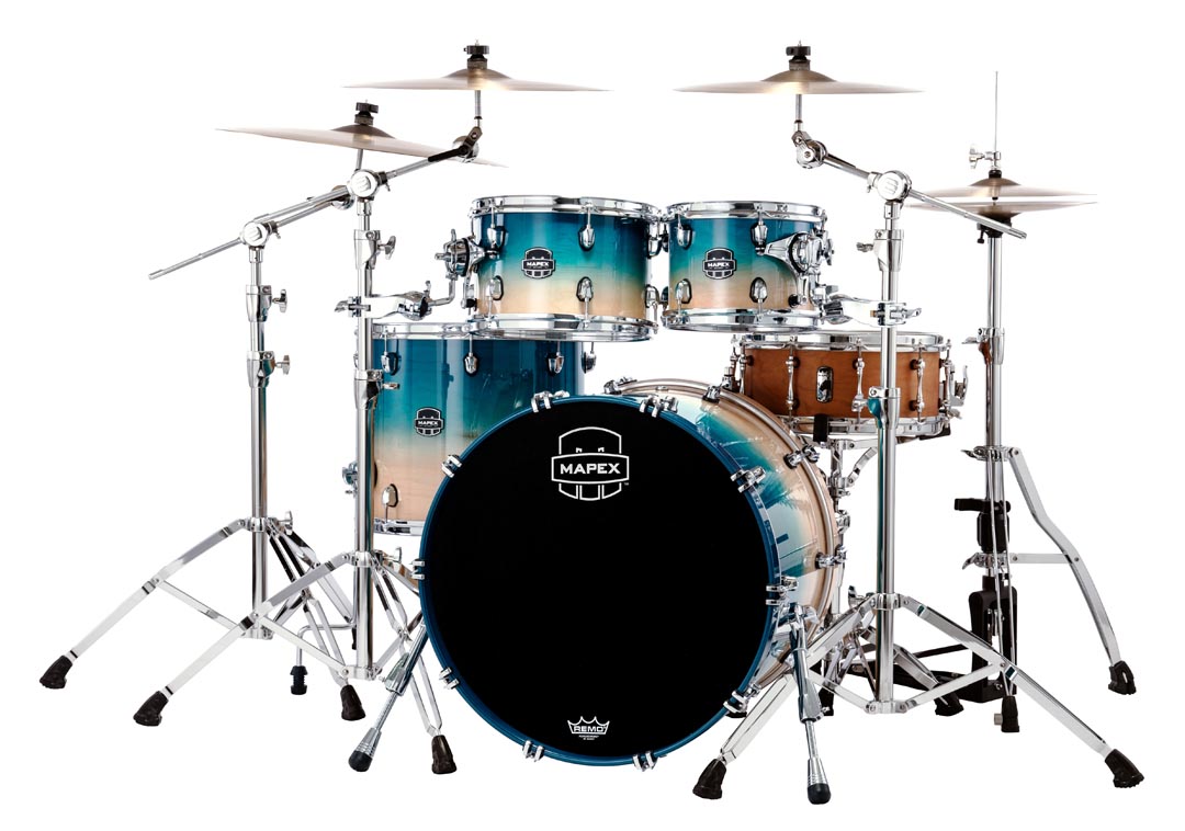 The New Mapex Nodal line Air Flow Venting scheme gives Saturn superior feel and just the right amount of renonance.  Whether tuning up high for jazz and fusion or down deep for rock-n-roll, the he unique Maple and Walnut shell composition complete with SONIClear bearing edges results in clear and focused toms and a bass drum that sounds bigger than it should.

22 in. x18 in.  Bass Drum (No Mount), 10 in. x7 in.  & 12 in. x8 in.  Toms 16 in. x14 in.  Floor Tom  with Static 90degreeFloor Tom Legs (x3), MSSTC1 (x2)