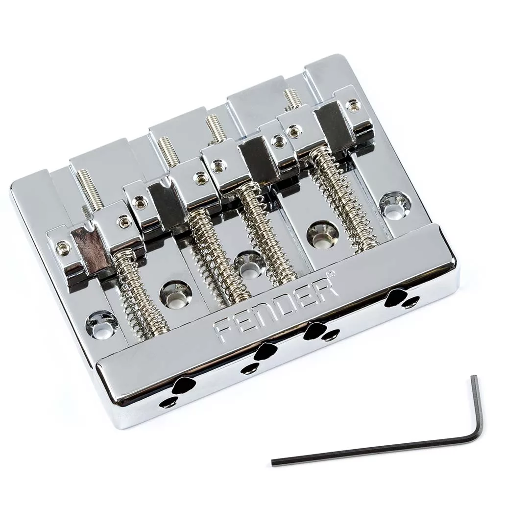 Fender® HiMass™ 4-String Bass Bridge Assembly With Brass Saddles, Chrome