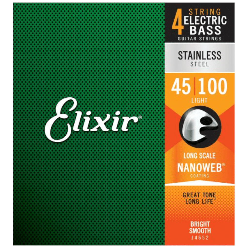 Elixir Nanoweb Stainless Steel 4-String Bass Guitar Strings - (45-100)