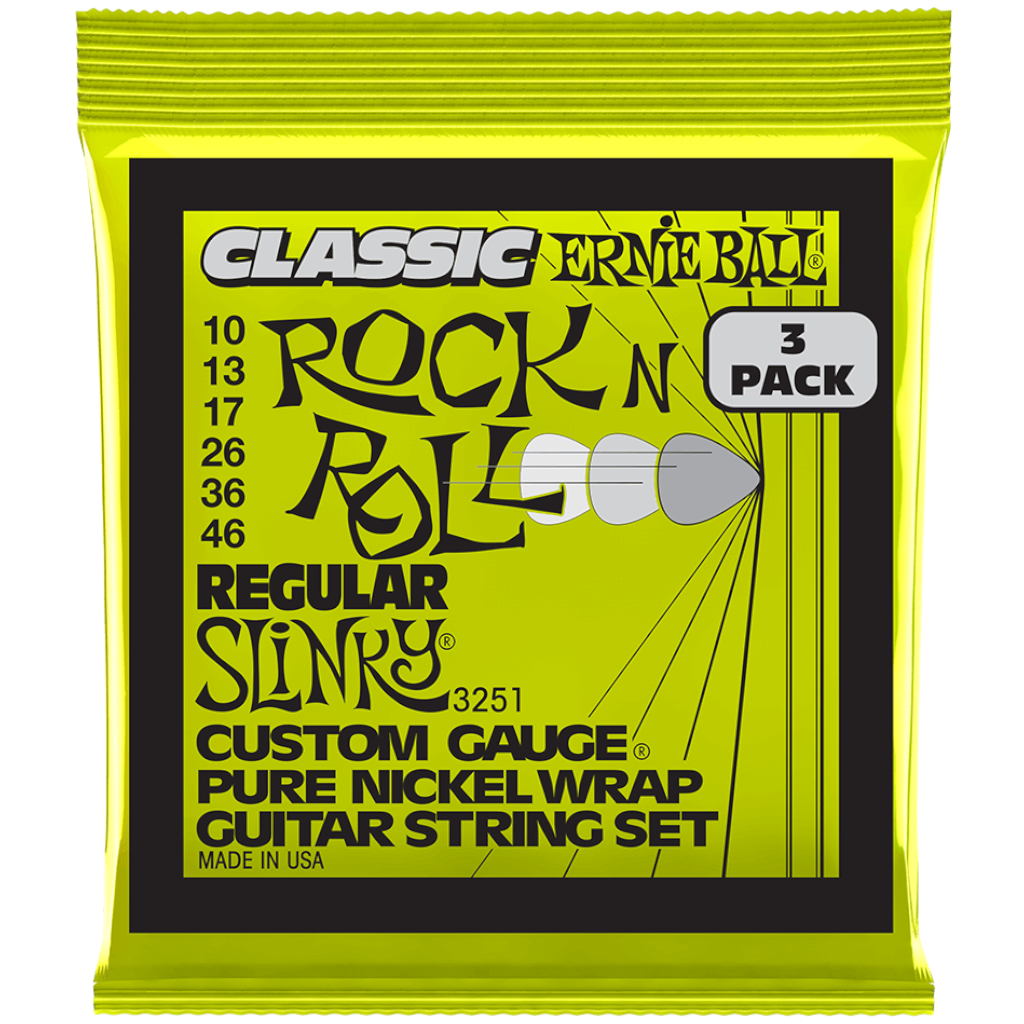 Ernie Ball Super Slinky Classic Rock n Roll Pure Nickle Wrap Electric Guitar Strings - (10-46) - 3-Pack
