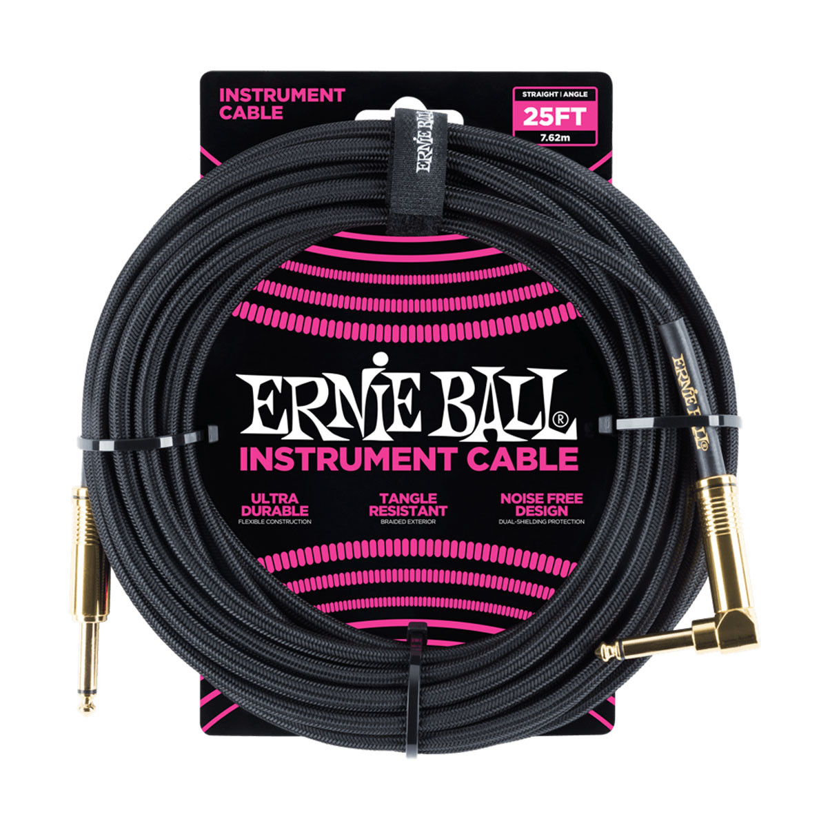 Ernie Ball 25' Braided Straight/Angled Instrument Cable - Black