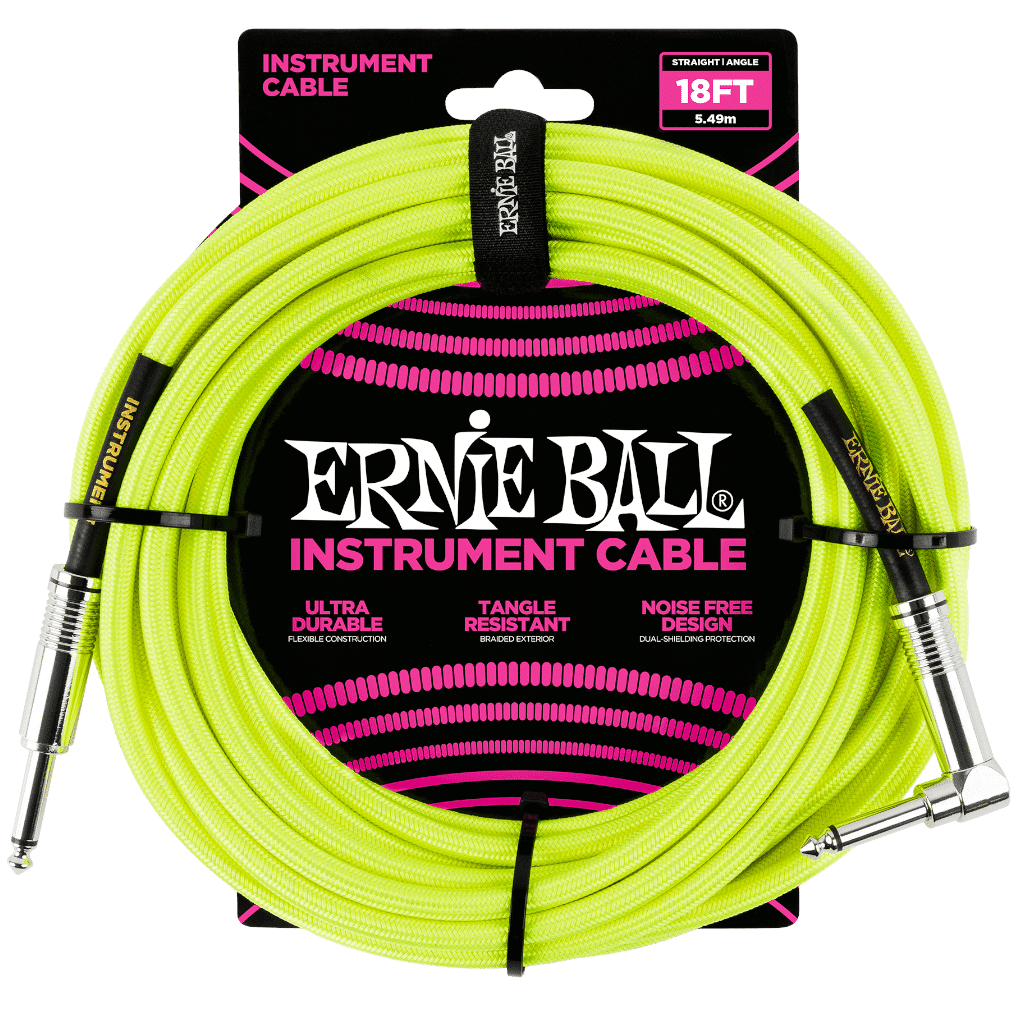 Ernie Ball 5.5m Braided Straight/Angle Instrument Cable - Neon Yellow