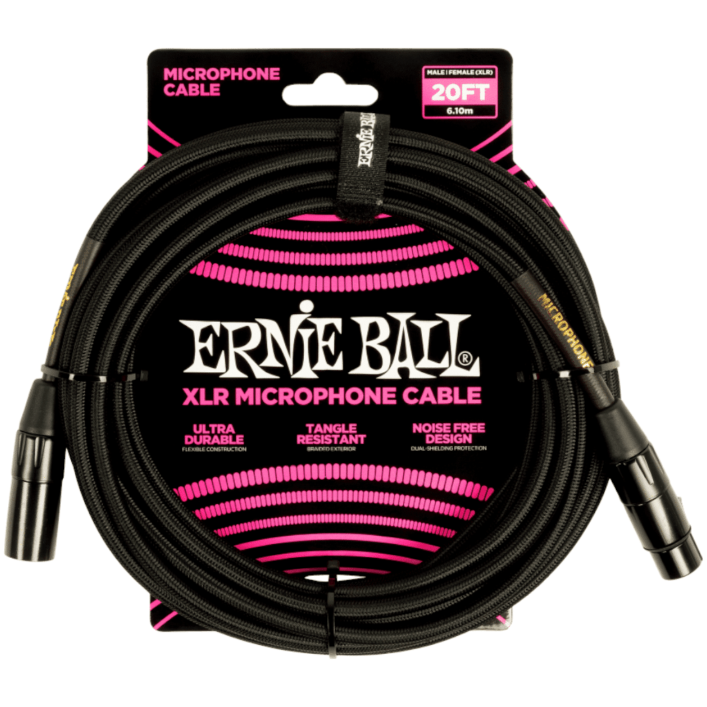 Ernie Ball Braided Male/Female XLR Mic Cable – Black - 6.1m