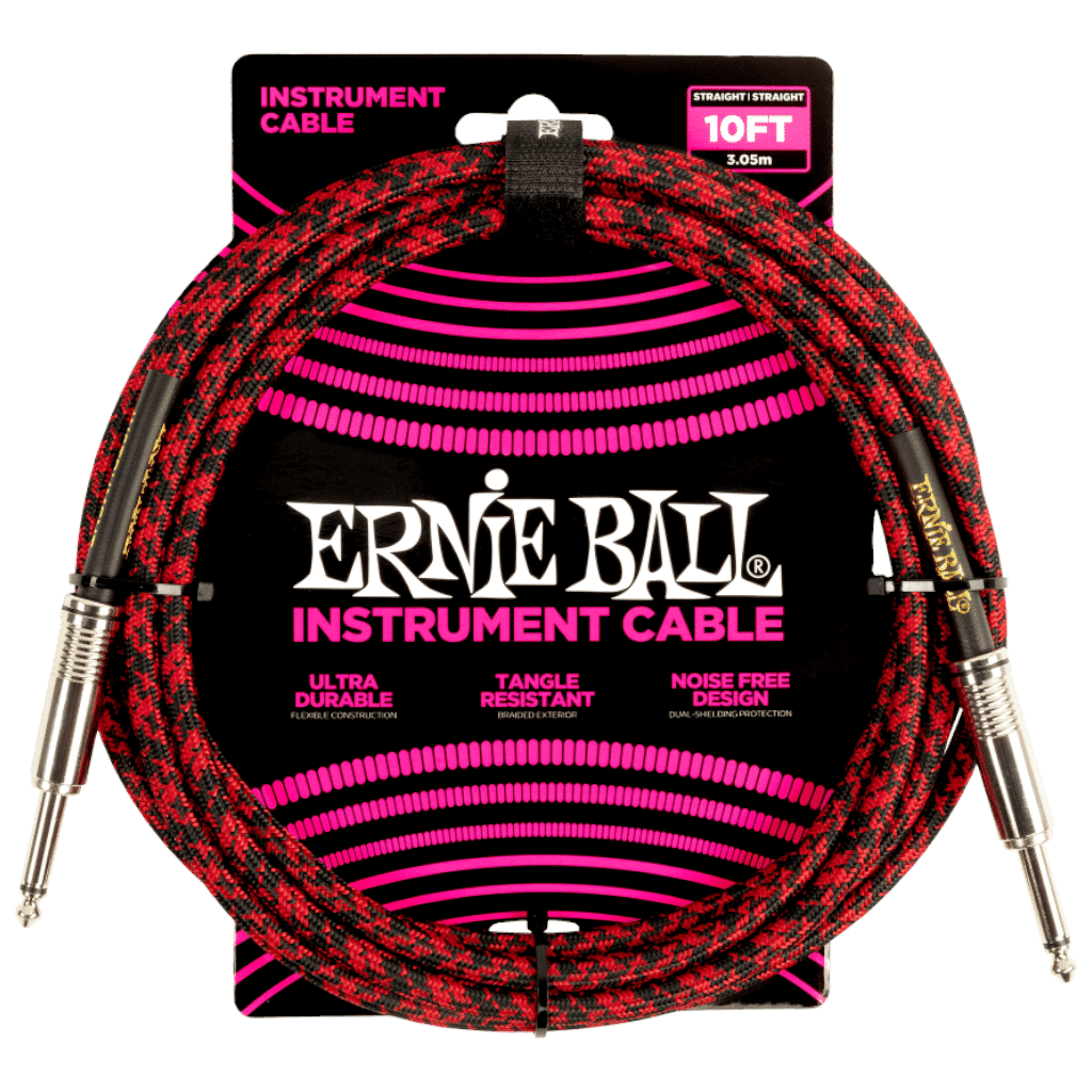 Ernie Ball Braided Straight/Straight Instrument Cable - Black/Red - 3m