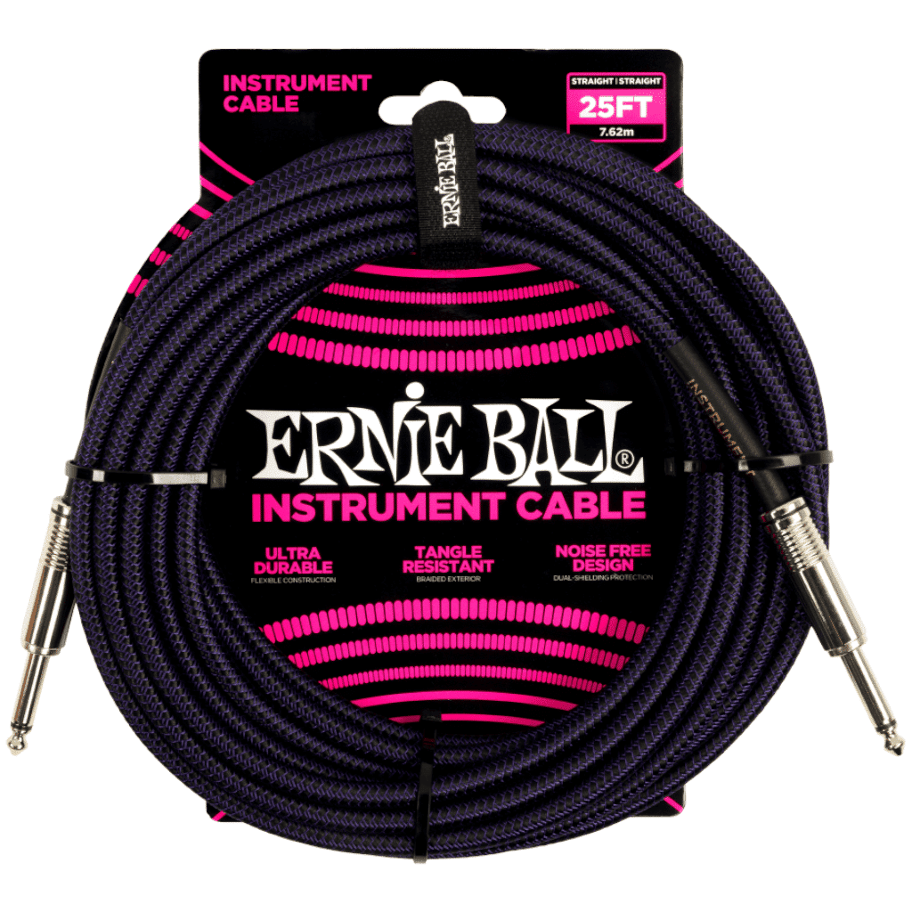Ernie Ball Braided Straight/Straight Instrument Cable - Black/Purple - 7.6m