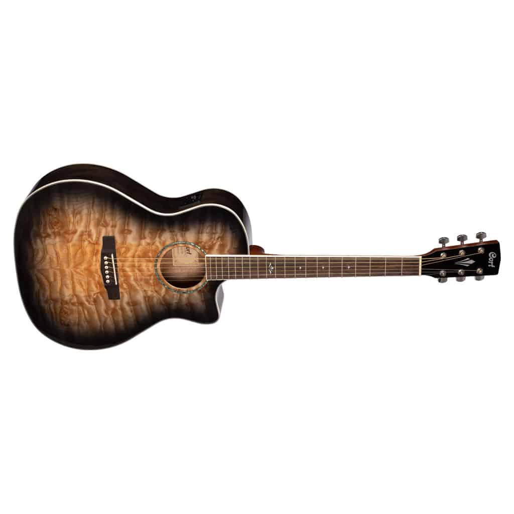 Cort GA-QF Acoustic-Electric Guitar – Figured Maple Top - Trans Black - Image 2