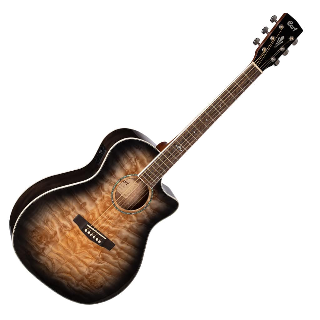 Cort GA-QF Acoustic-Electric Guitar – Figured Maple Top - Trans Black - Image 4