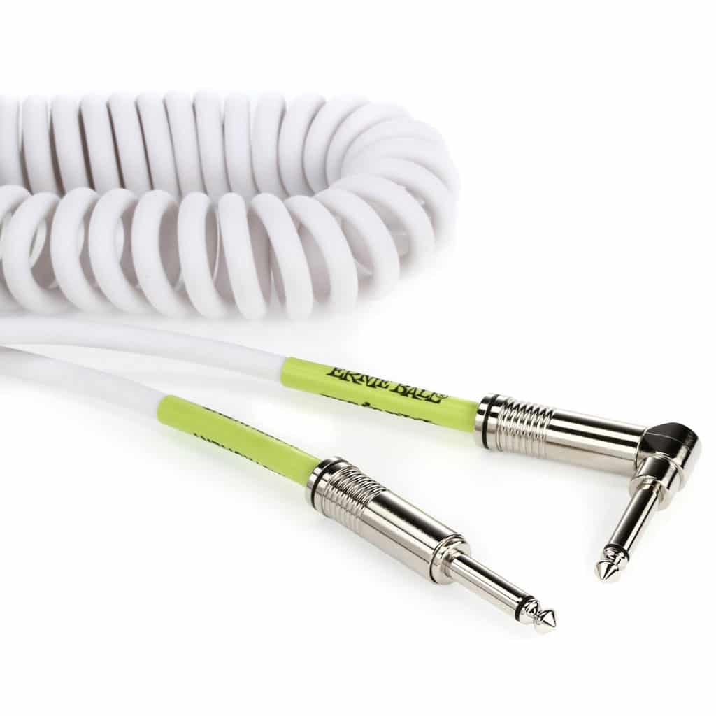 Ernie Ball 30' Coiled Straight/Angled Instrument Cable - White