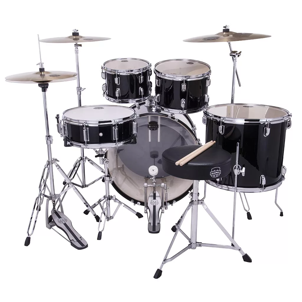 Mapex COMET Rock Drum Kit - Dark Black (with 2 Cymbals & 4-Piece Hardware) - Image 12