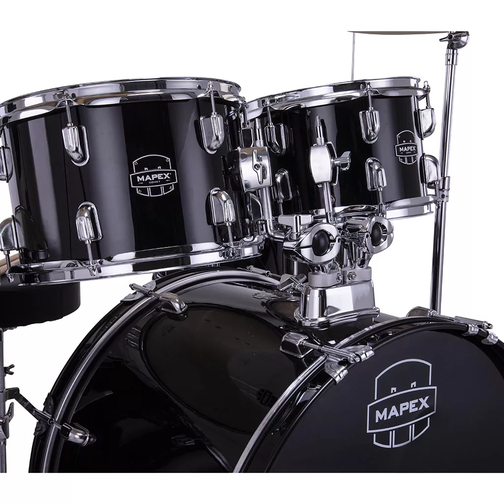 Mapex COMET Rock Drum Kit - Dark Black (with 2 Cymbals & 4-Piece Hardware) - Image 5