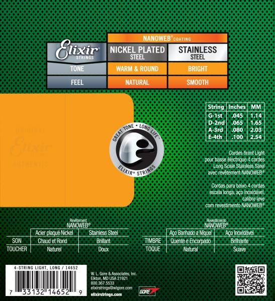 Elixir Nanoweb Stainless Steel 4-String Bass Guitar Strings - (45-100) - Image 3